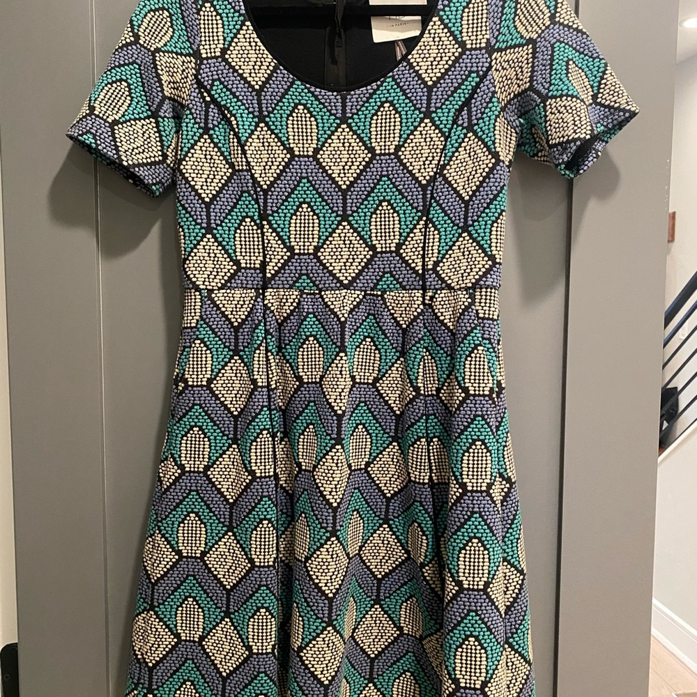 Geometric Patterned Dress in Blue and Green